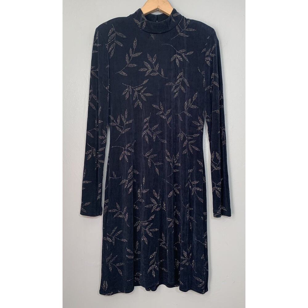 Rabbit Designs Sz 10 Navy Slinky Stretch Silver Metallic Sparkle Whimsigoth Y2K